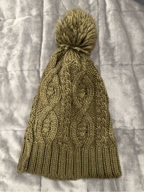 French Connection Pom Pom Olive Green  Knit Hat